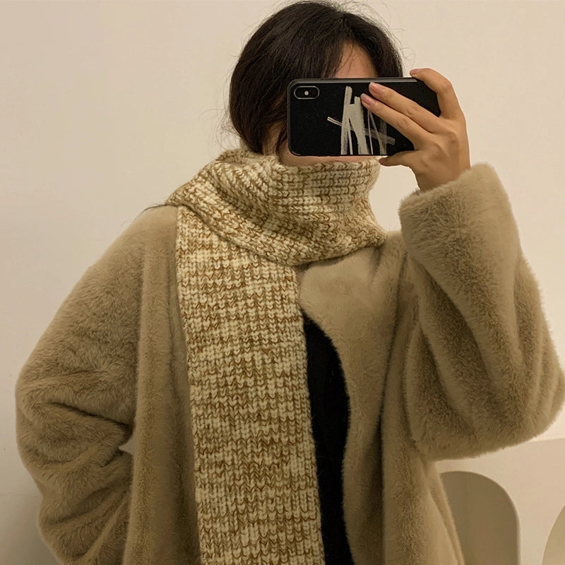 Wool Knitted Scarf Women's Winter Long  Thickened Warm Scarf New High-end Sense Student Couple