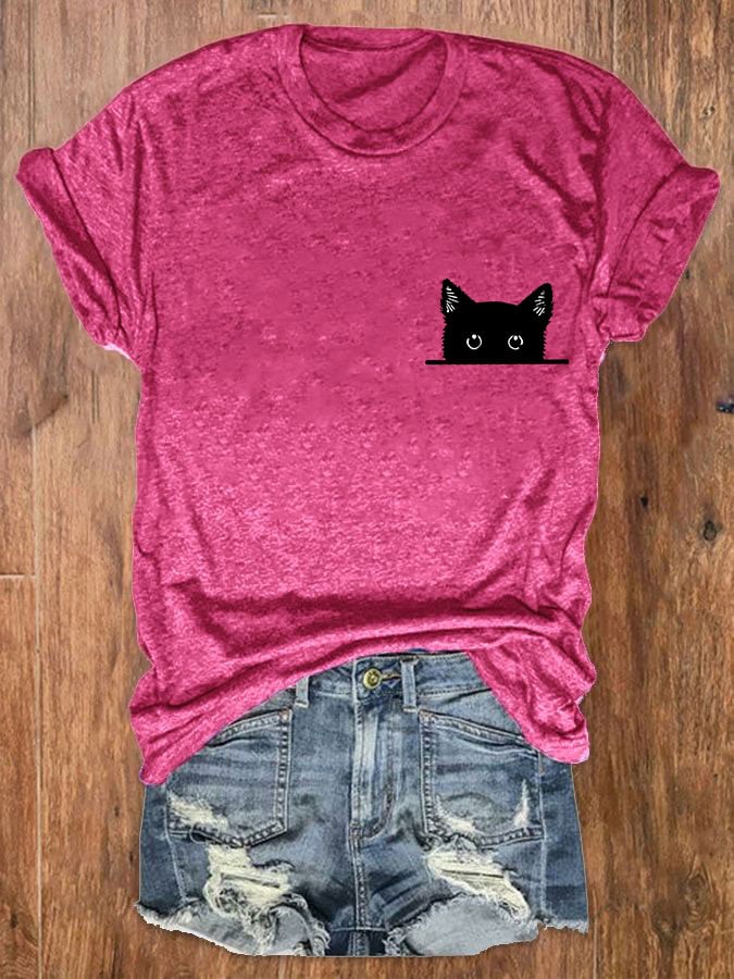 Women's Black Cat Print T-Shirt