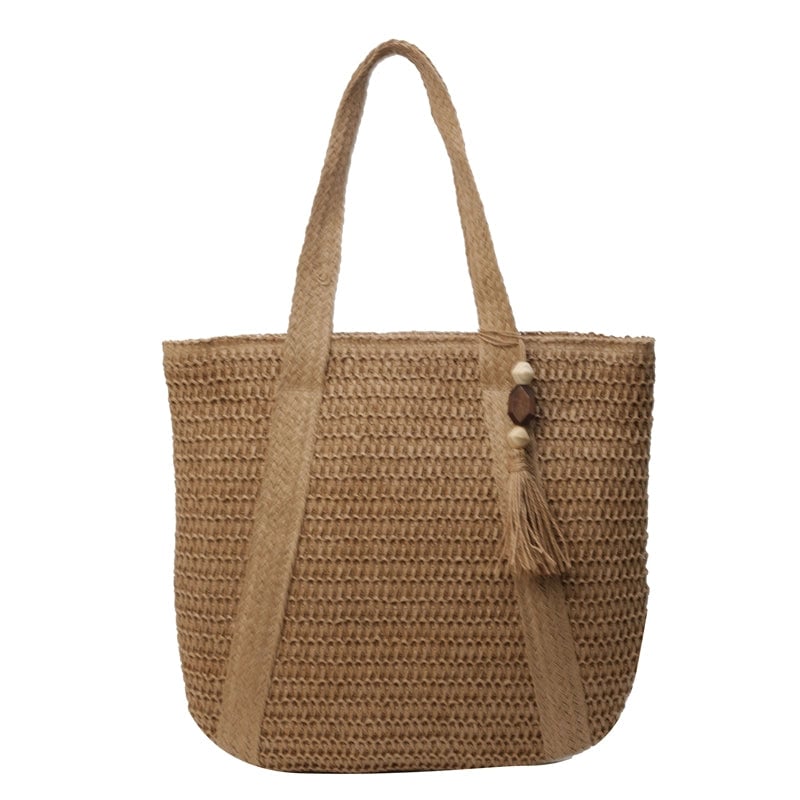 Women's Medium Straw Solid Color Vacation Beach Weave Zipper Shoulder Bag
