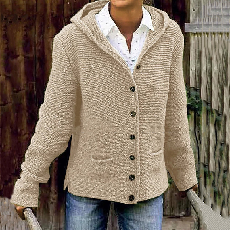 Vintage Double Pocket Hooded Solid Sweater Cardigan