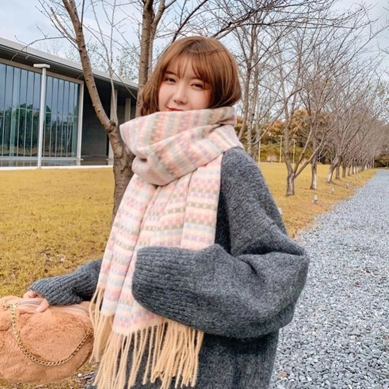 Winter New Colorful Plaid Scarf Women's Versatile Women's Autumn And Winter Warm Scarf Shawl High-grade Fashion