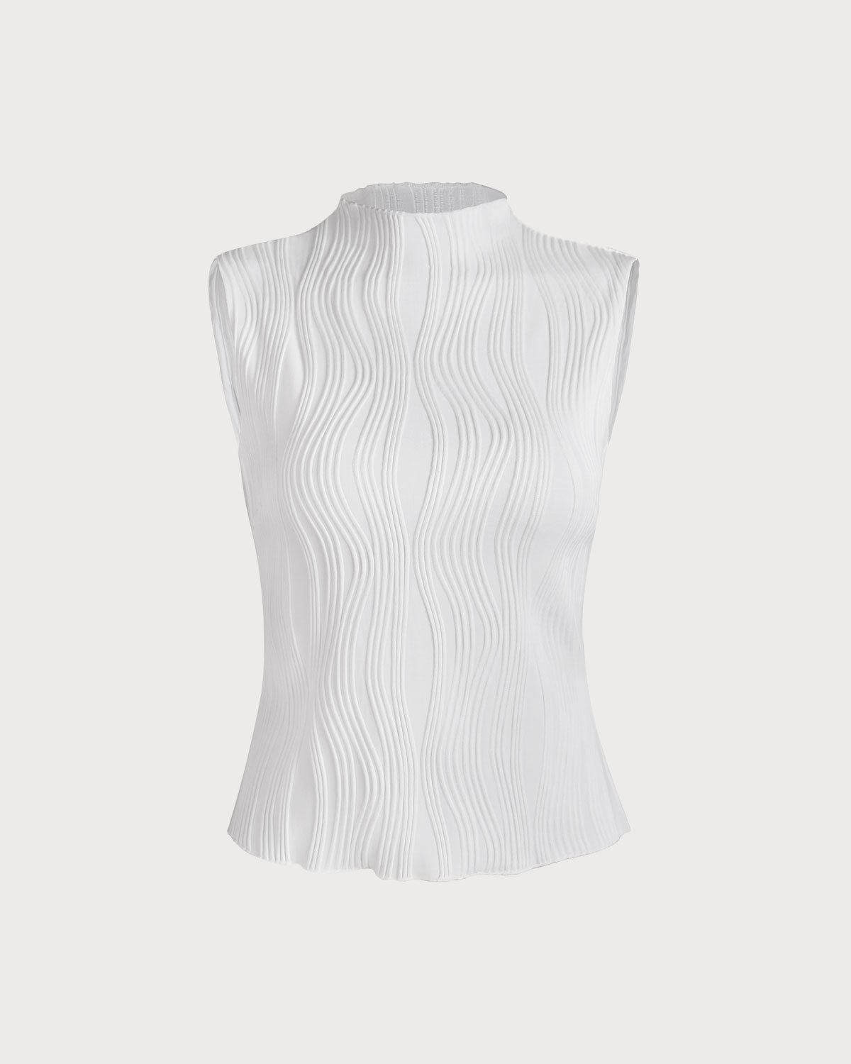 The Solid Mock Neck Water Ripple Textured Tank Top