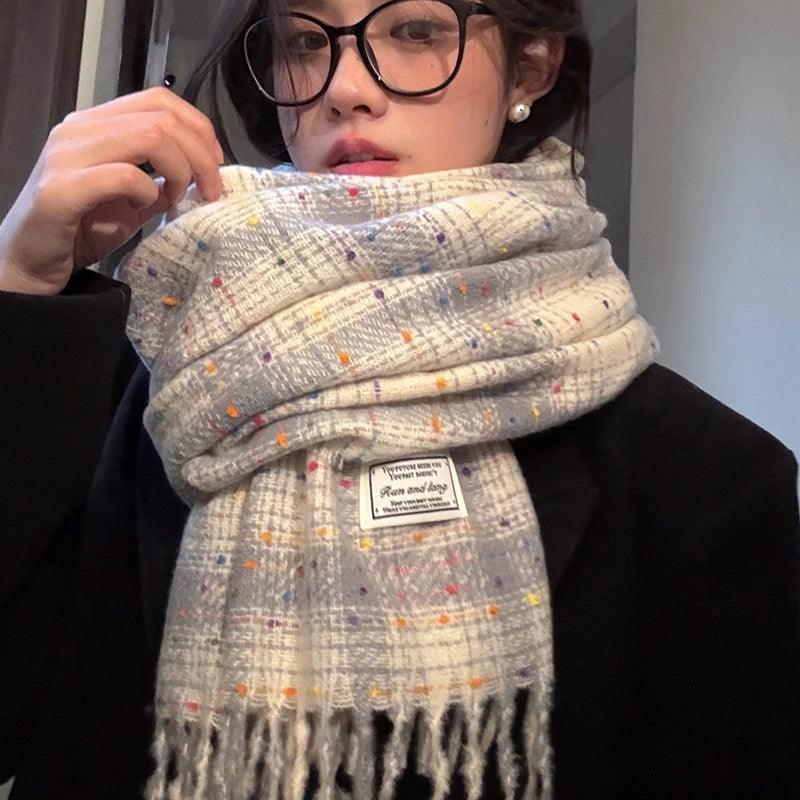 Women's Minimalist Lattice Imitation Cashmere Tassel Scarf
