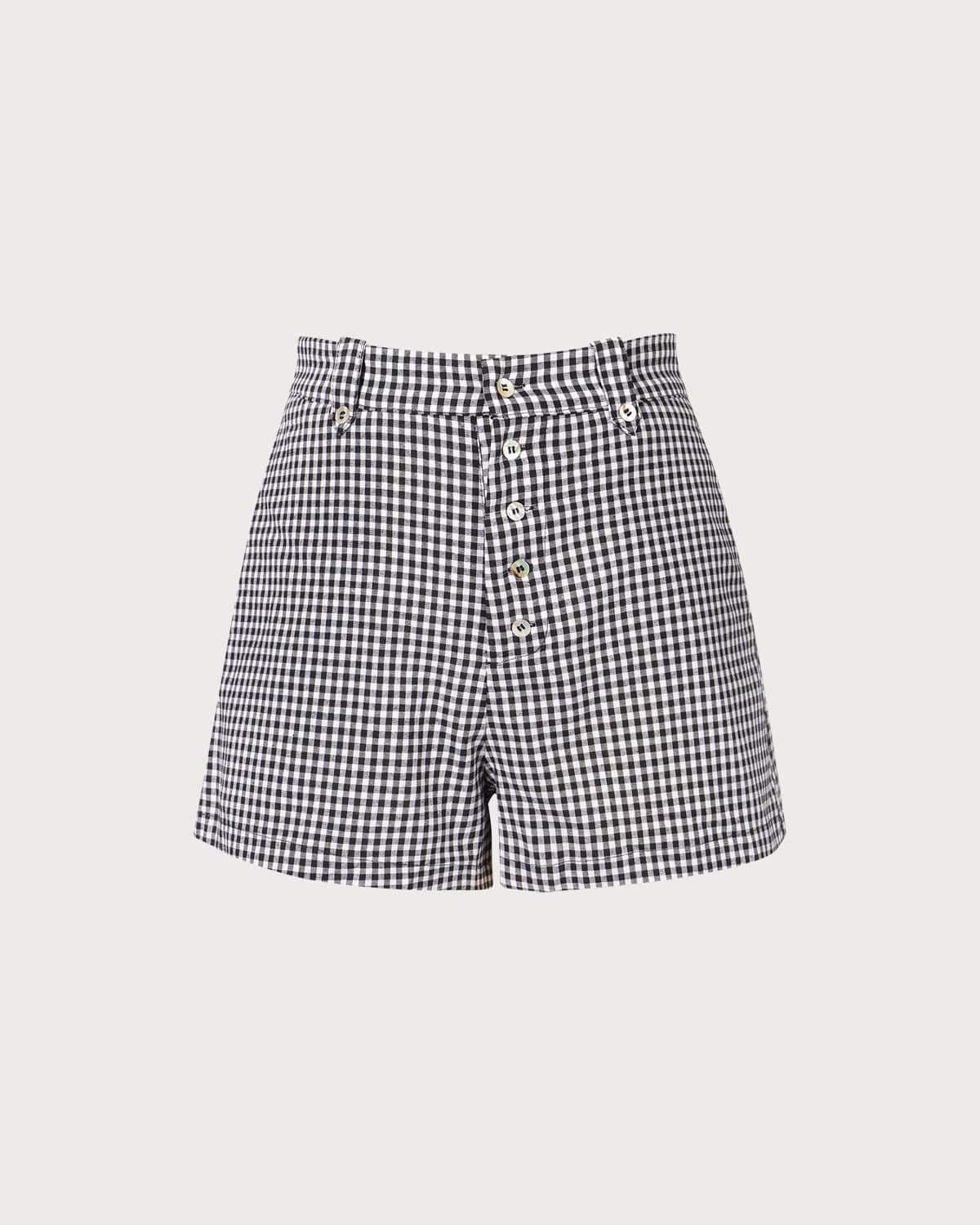 The Black High Waisted Button Up Plaid Shorts