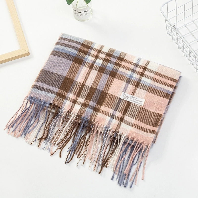 Women'S Fashion Plaid Imitation Cashmere Tassel Scarf
