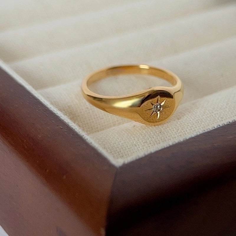 Minimalist Classic Style Star Titanium Steel Inlay Artificial Gemstones Rings