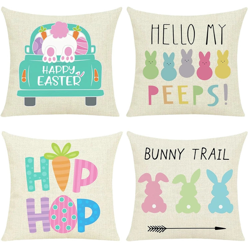 Easter Cute Classic Style Rabbit Letter Linen Pillow Cases Couch & Sofa Decor