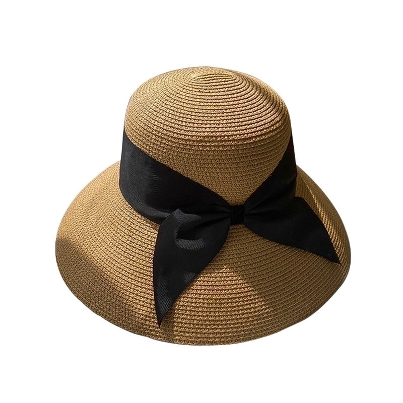 Women's Vacation Solid Color Bowknot Big Eaves Straw Hat