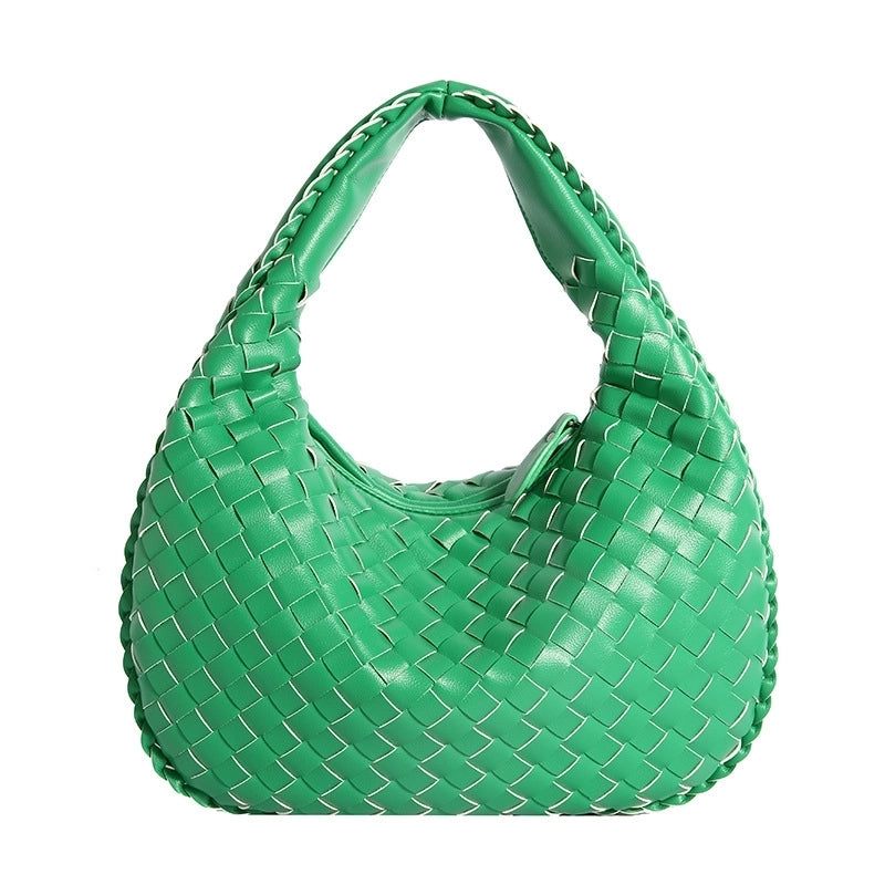 Women's Medium Pu Leather Solid Color Streetwear Weave Dumpling Shape Zipper Handbag