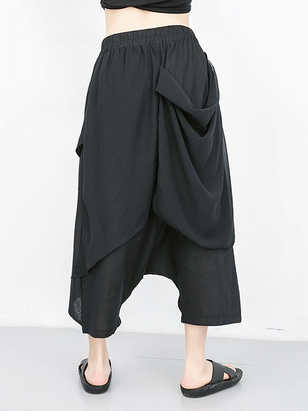 Harem Pants Loose Pleated Solid Color Ninth Pants