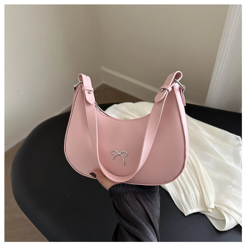 Women's Large Pu Leather Solid Color Bow Knot Streetwear Square Zipper Shoulder Bag