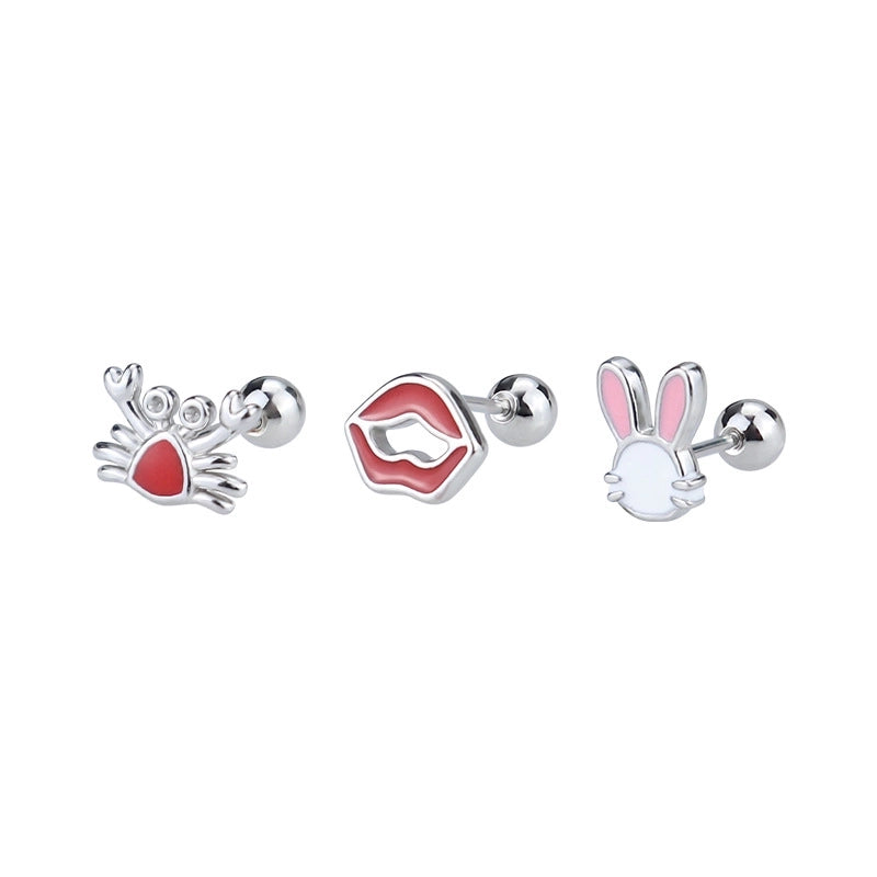 1 Piece Cute Minimalist Geometric Animal Crown Plating Titanium Steel Ear Studs