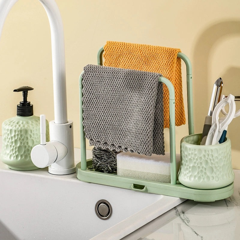 Rag Draining Rack Punch-free Sink Steel Ball Sponge Storage Rack Kitchen Cleaning Supplies Countertop Storage Rack