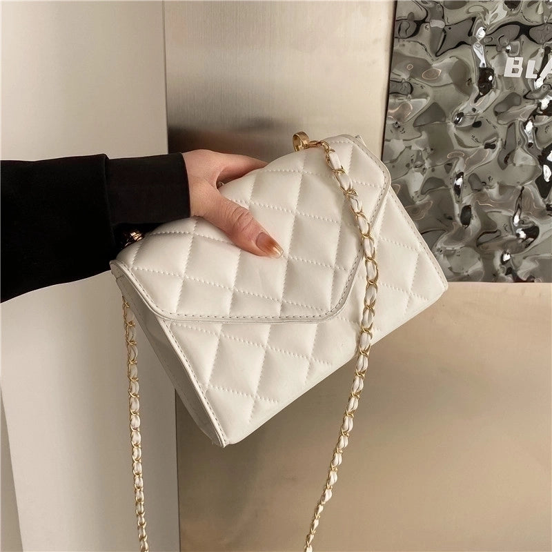 Women's Small Pu Leather Lingge Streetwear Square Magnetic Buckle Crossbody Bag
