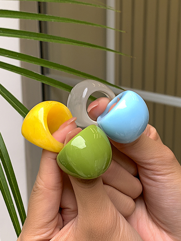 Solid Color Geometric Resin Rings Accessories