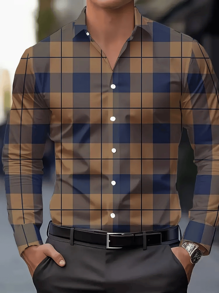 Men's Plaid Business Long Sleeve Shirt