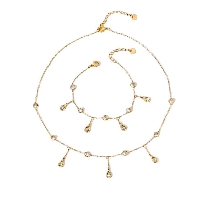 Fashion Water Droplets 304 Stainless Steel Zircon White Gold Plated Gold Plated Inlay Stainless Steel Jewelry Sets