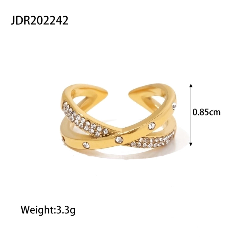 Minimalist Classic Style Cross Solid Color 304 Stainless Steel Zircon Inlay Rings