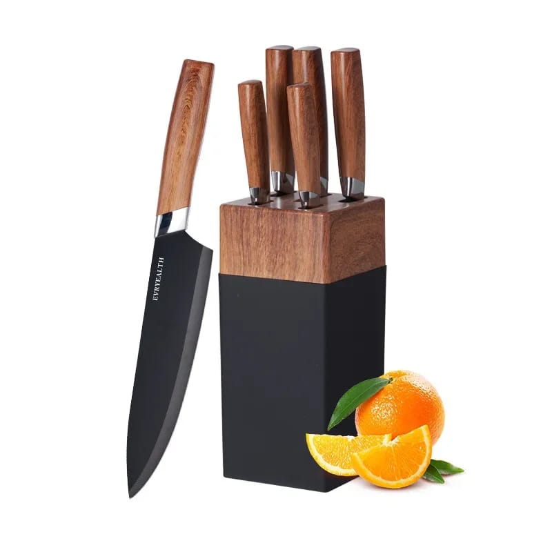 6 PCs Wooden Knife Set With Stand-(5292)Jet Black