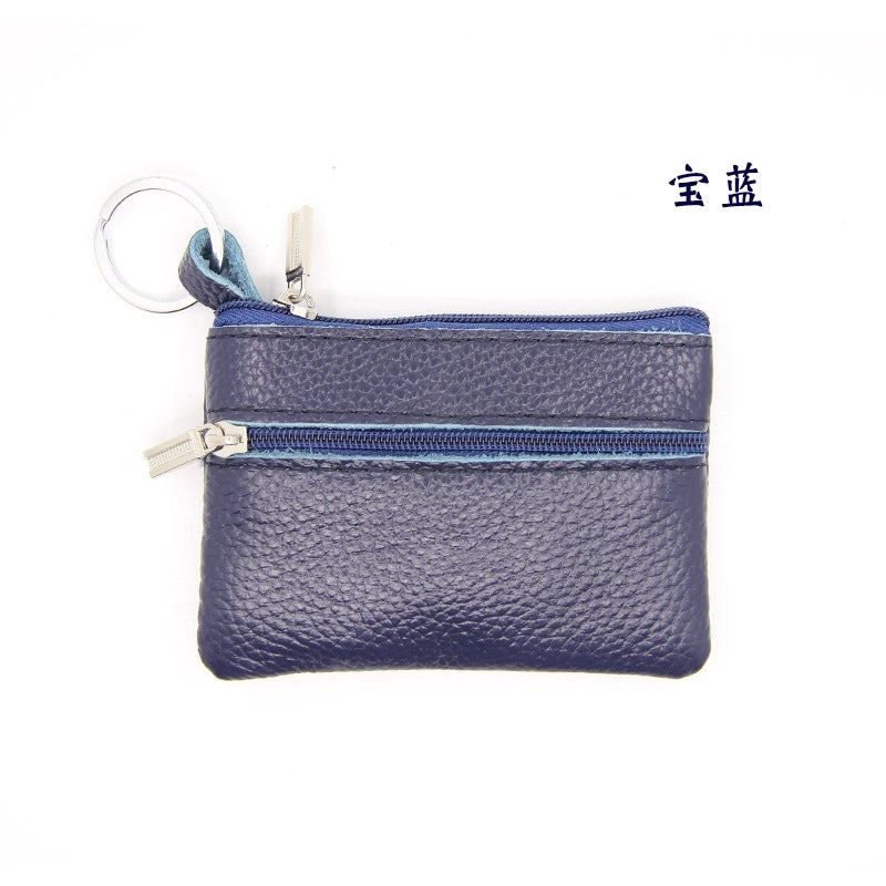 Women'S Solid Color Leather Coffee Royal Blue Apricot Zipper Wallets