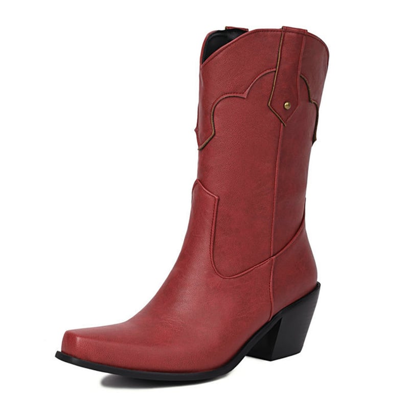 Retro Stitching V Groove Chunky Heels Western Boots