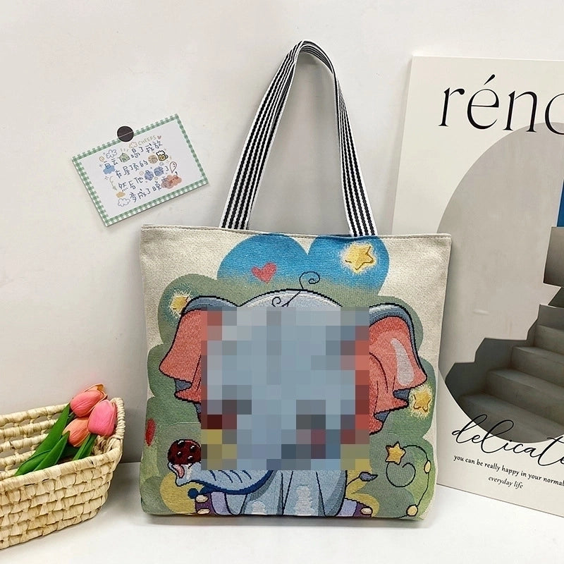 Women's Medium Canvas Animal Vacation Square Zipper Tote Bag