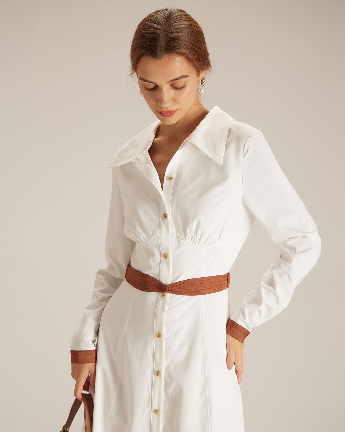 The White Colorblock Belted Shirt Midi Dress