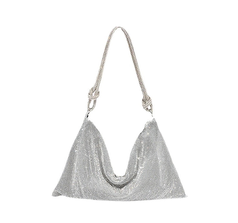 Silver Black Gold Pu Leather Solid Color Rhinestone Evening Bags