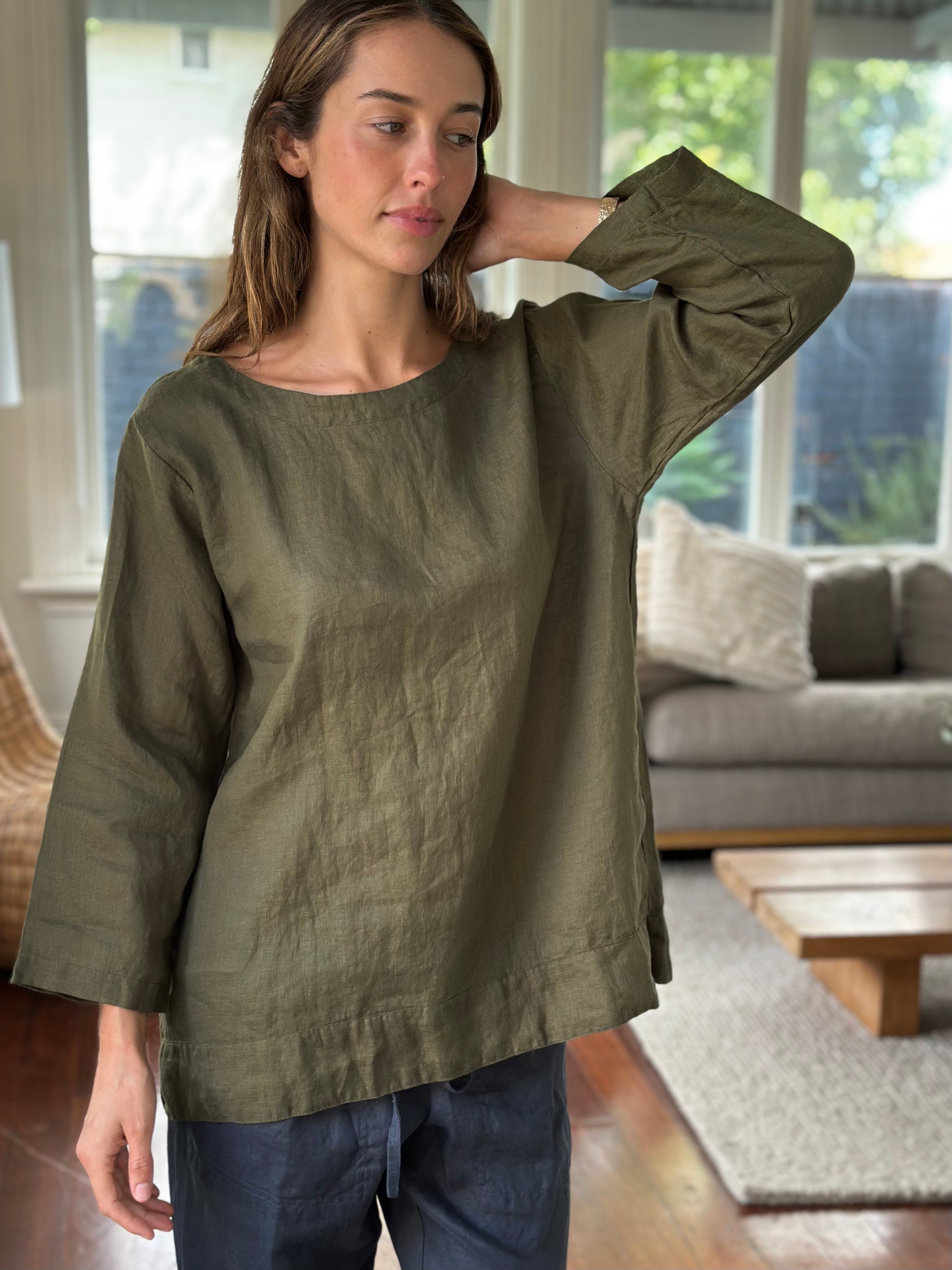 april top - army linen