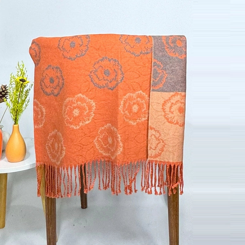 New Fashion Camellia Plaid Tassel Warm Cashmere Scarf Outdoor Riding Thickened Neck Scarf Women's Shawl