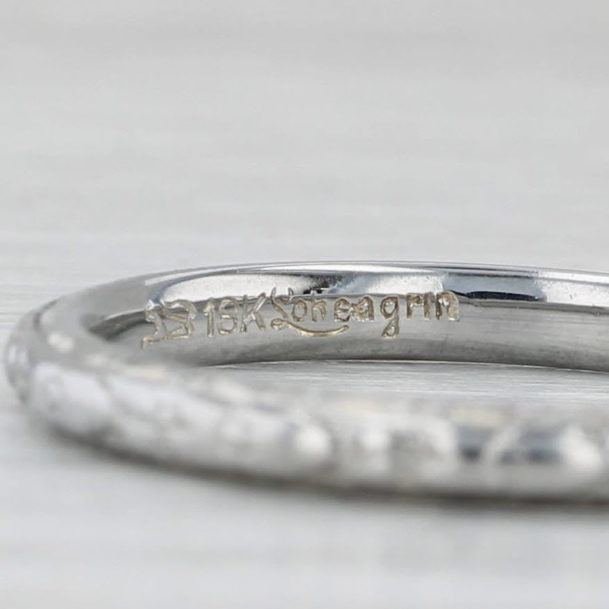 Floral Etched Art Deco Wedding Band 18k White Gold Size 7.25 Stackable Ring