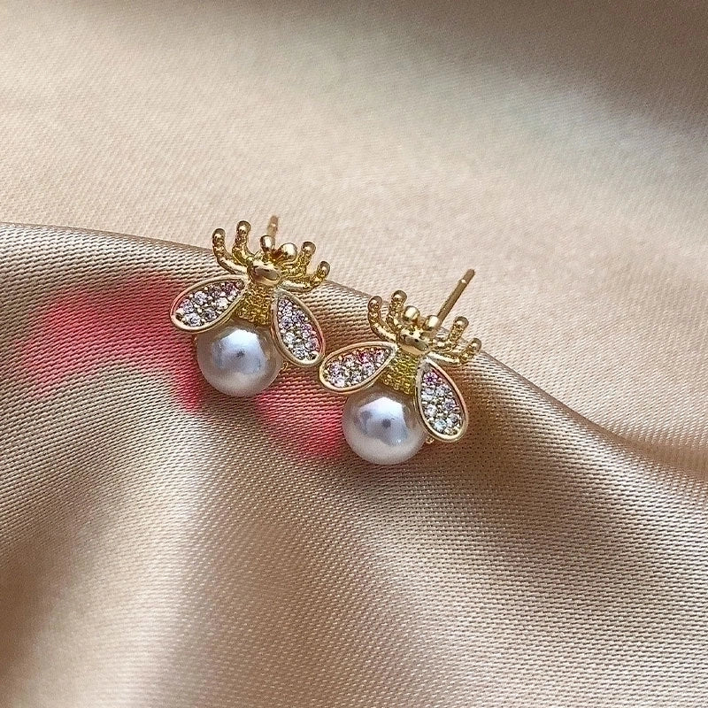 2 Pieces Retro Flower Copper Inlay Zircon Drop Earrings Ear Studs 1 Pair