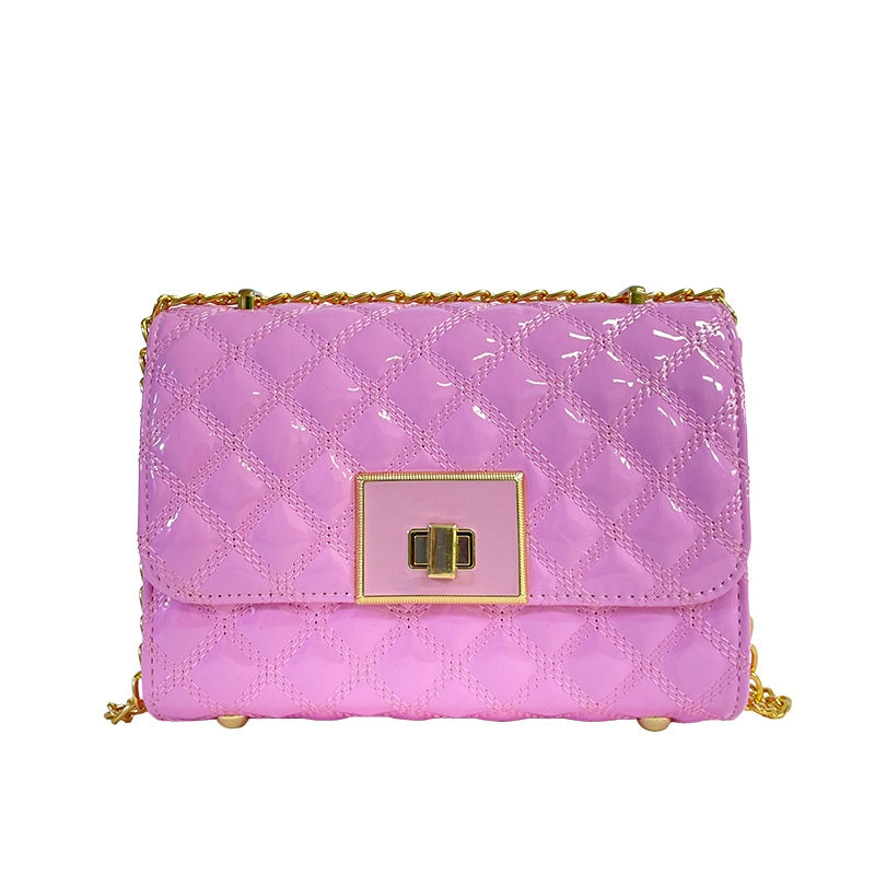 Women's Pu Leather Solid Color Lingge Basic Sewing Thread Square Magnetic Buckle Crossbody Bag