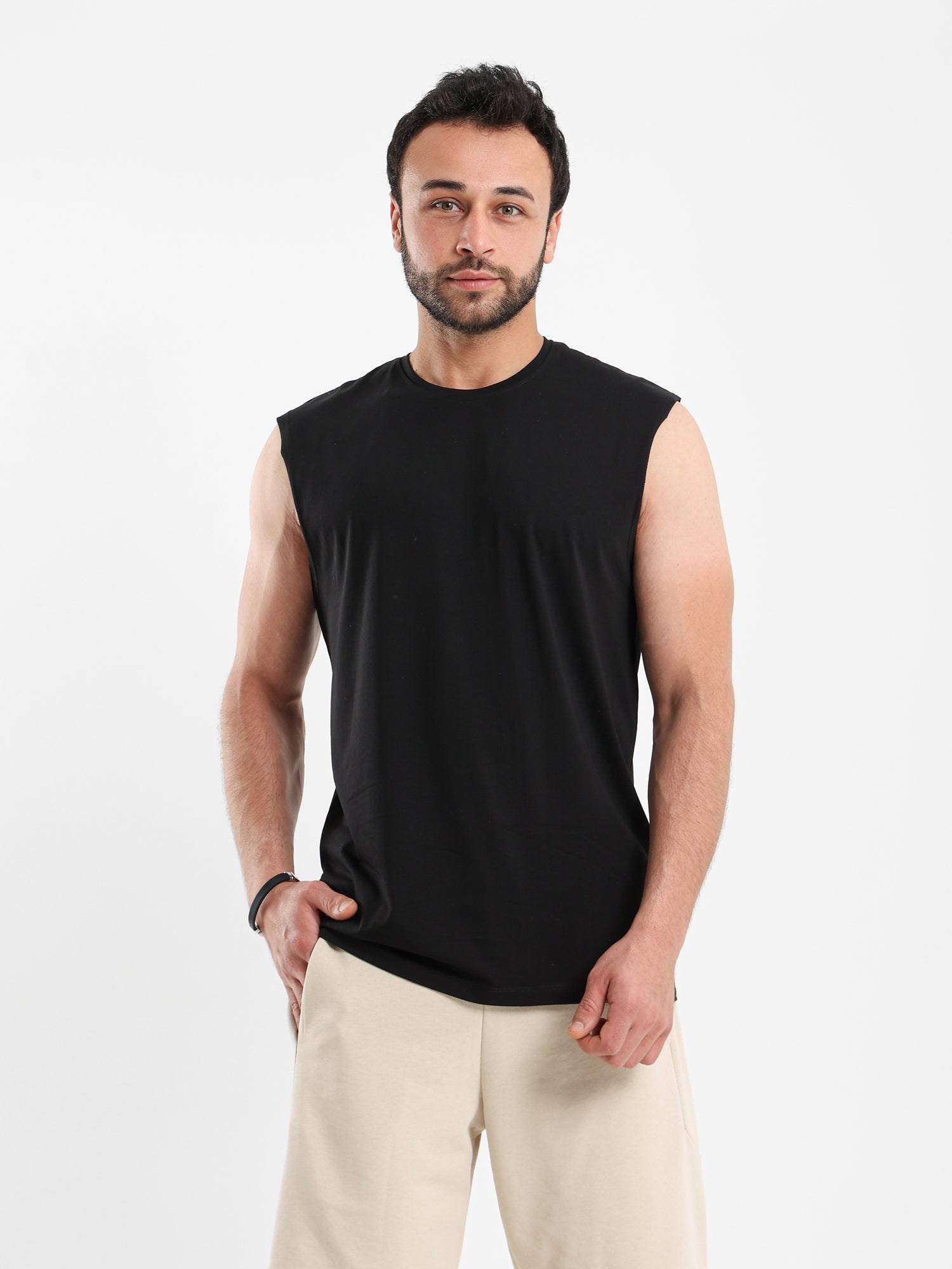 Sleeveless T Shirt with Woven Badge