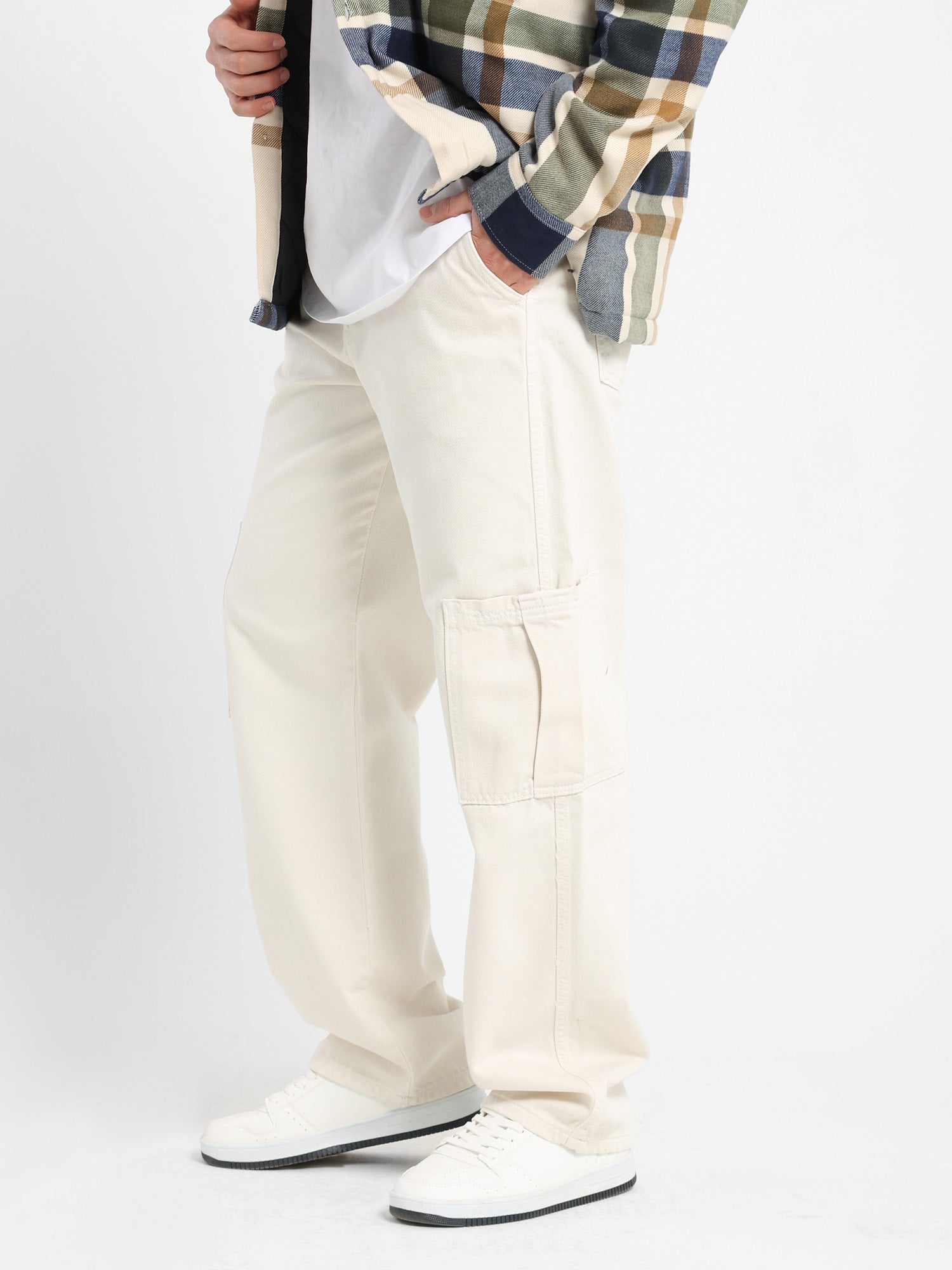 Rigid Denim Cropped Jeans with Patch Detailing
