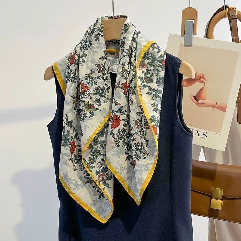Women's Elegant Flower Polyester Silk Scarf