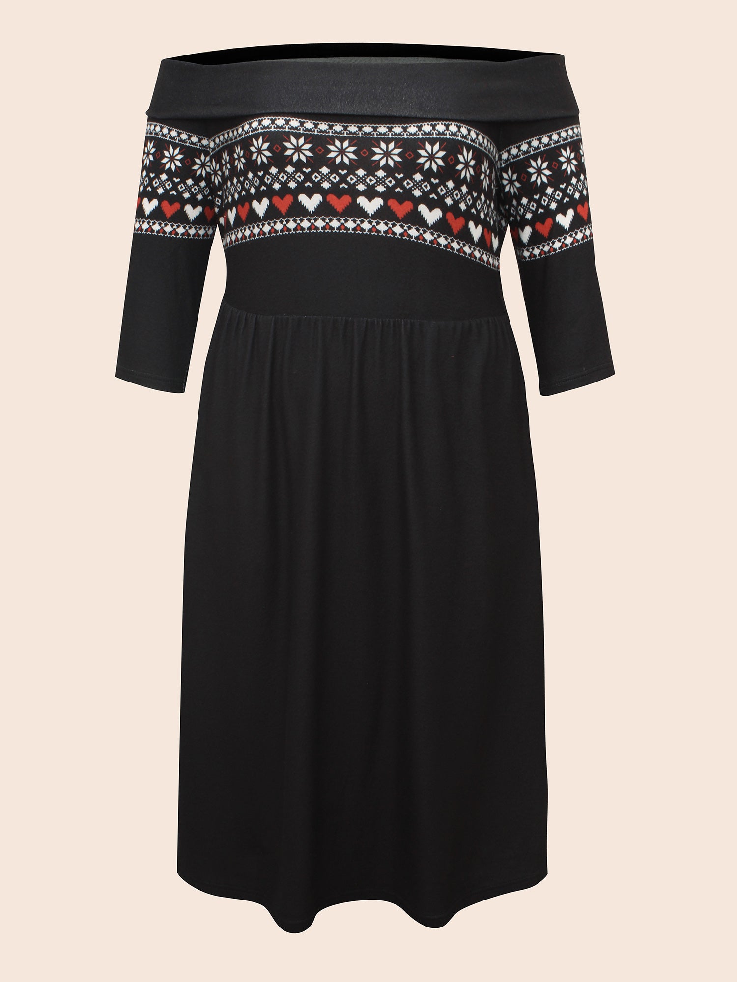 Geometric Off Shoulder Neck Midi Dress