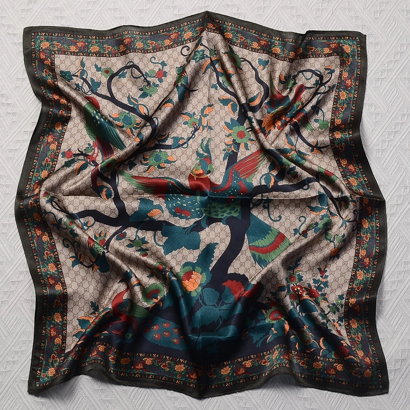Silk Scarf Women's Spring Fashion Striped Silk Scarf 70 Square Scarf Advanced Sunscreen Scarf