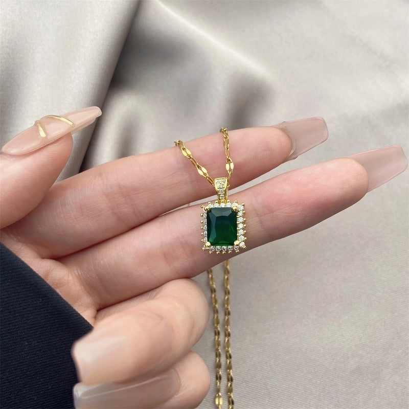 Vintage Style Geometric Stainless Steel Plating Inlay Zircon Pendant Necklace
