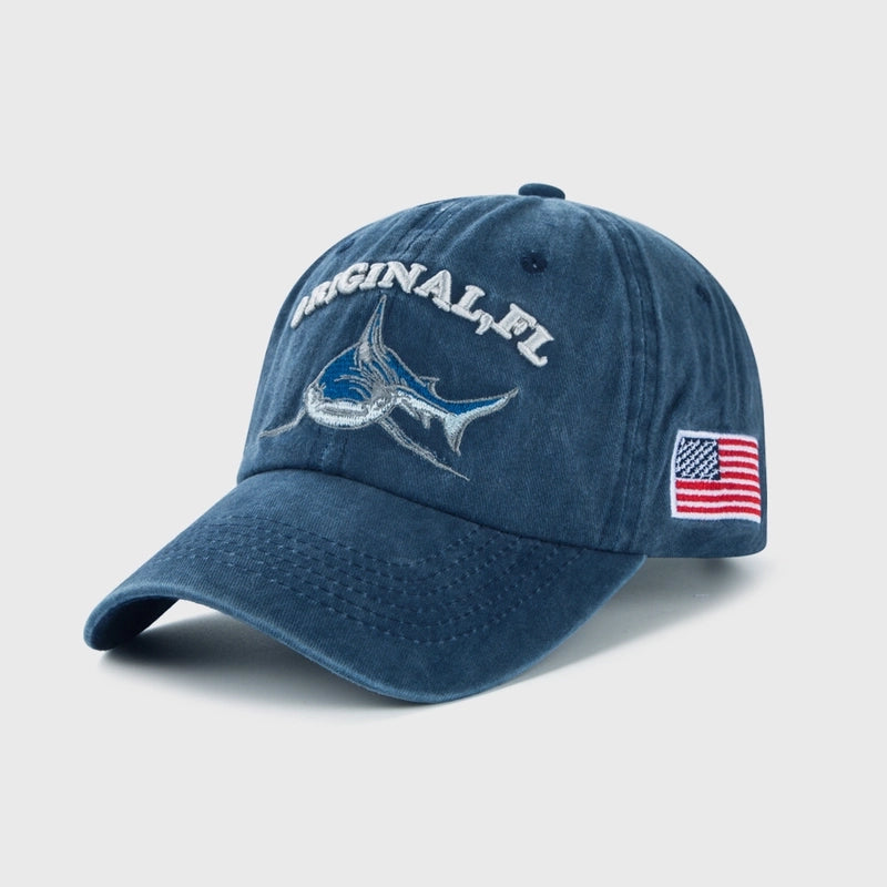 Fashion Baseball Caps Cartoon Washed And Old Embroidered Shark Caps