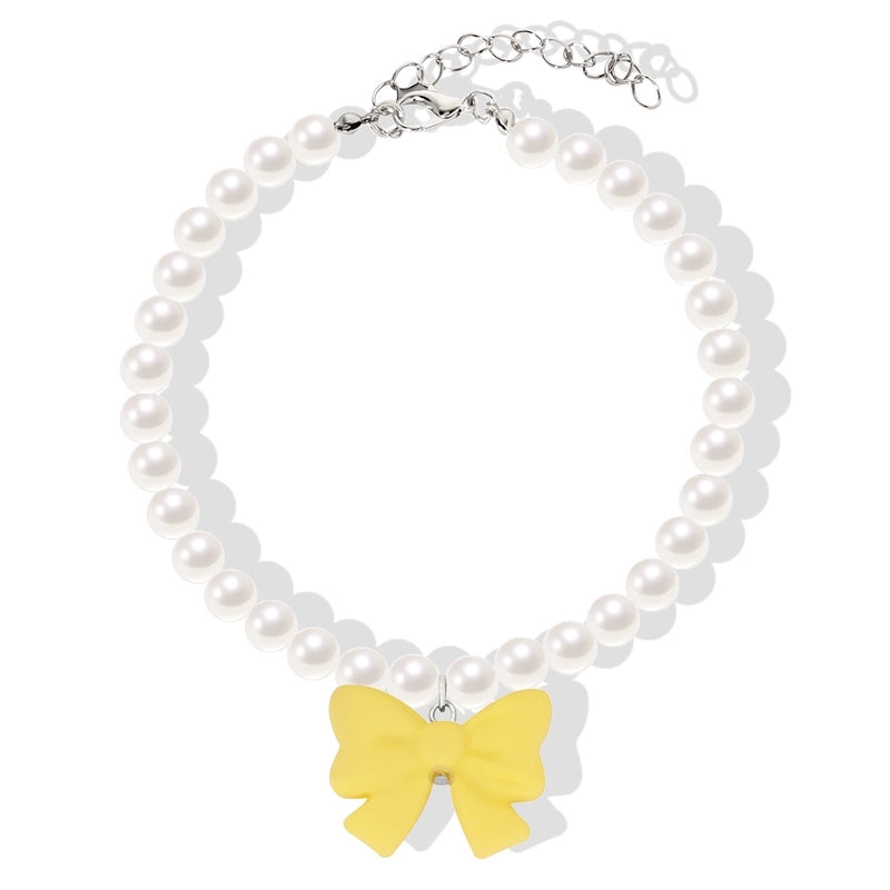 Ig Style Cute Imitation Pearl Plastic Bow Knot Beaded Pet Collar