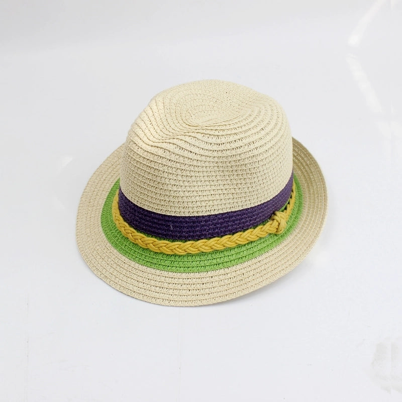Unisex Fashion Color Block Crimping Straw Hat