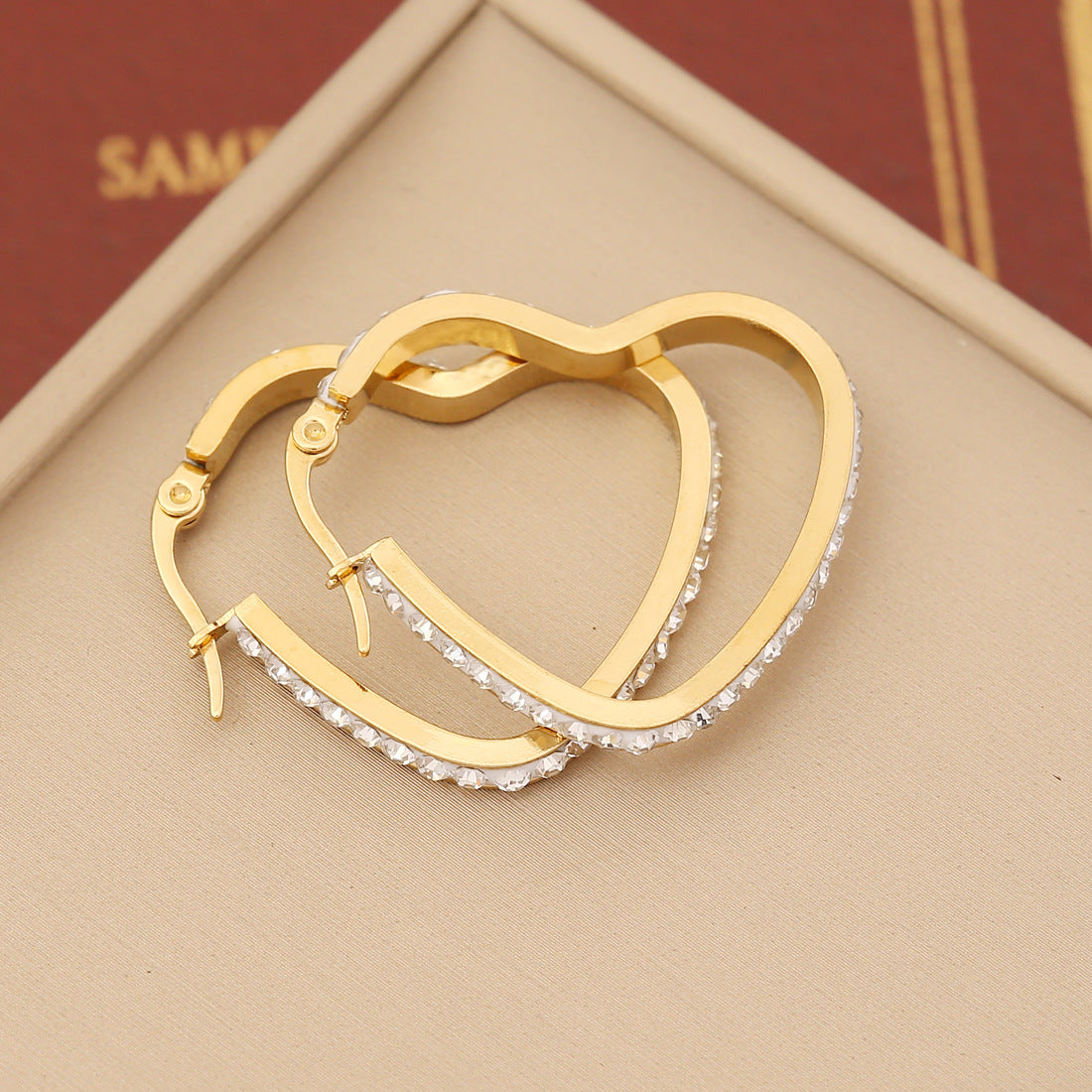 Fashion Heart Circle Pentagram Star Droplet Stainless Steel Diamond Inlay Earrings