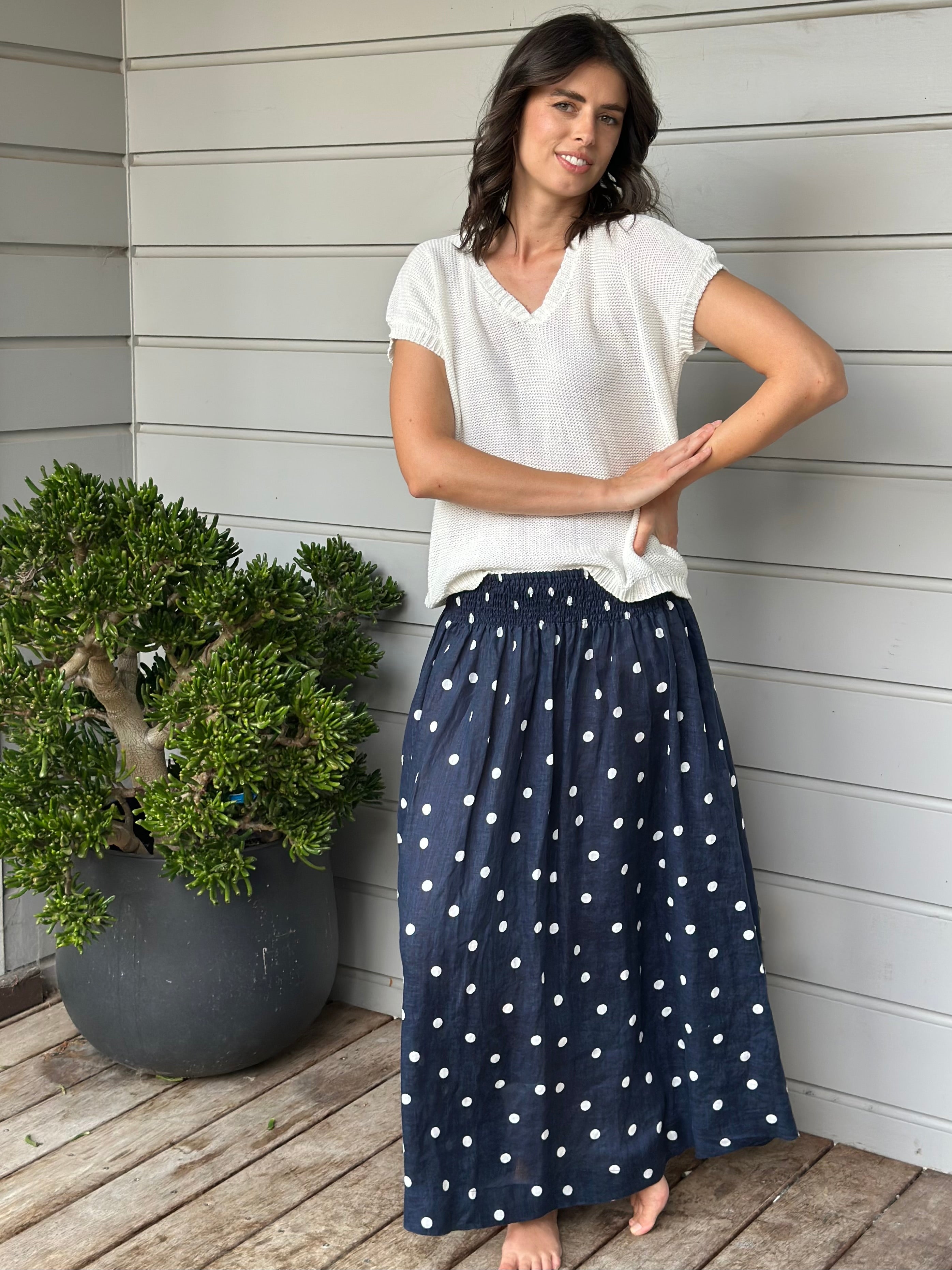 lulu skirt - navy spot linen