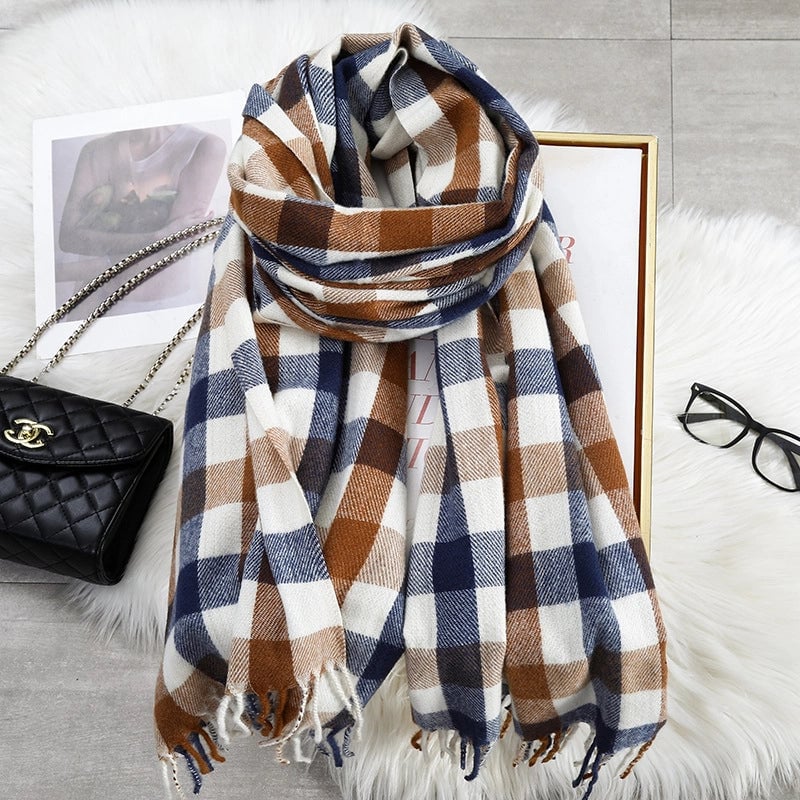 Women's Casual Minimalist Lattice Imitation Cashmere Tassel Scarf