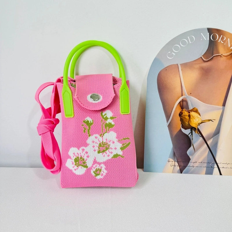 Women's Mini Polyester Floral Streetwear Square Magnetic Buckle Crossbody Bag