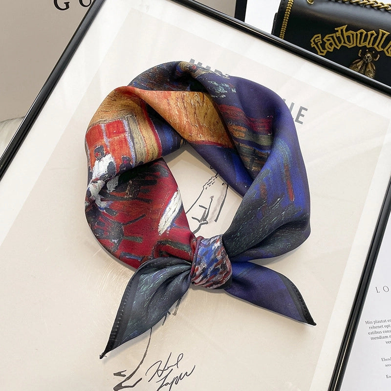 Women's Elegant Geometric Satin Printing Silk Scarves