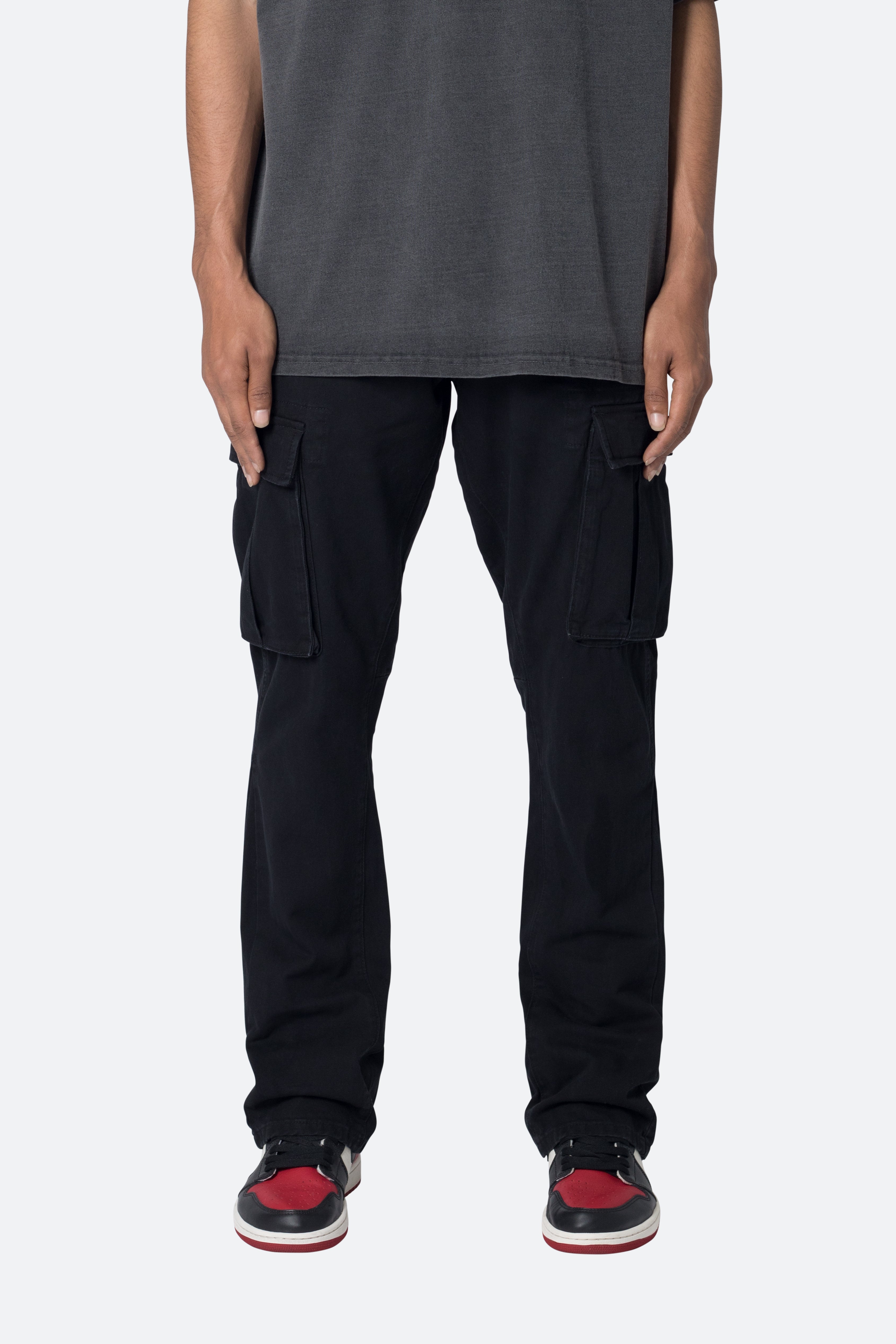 Twill Flare Cargo Pants - Black