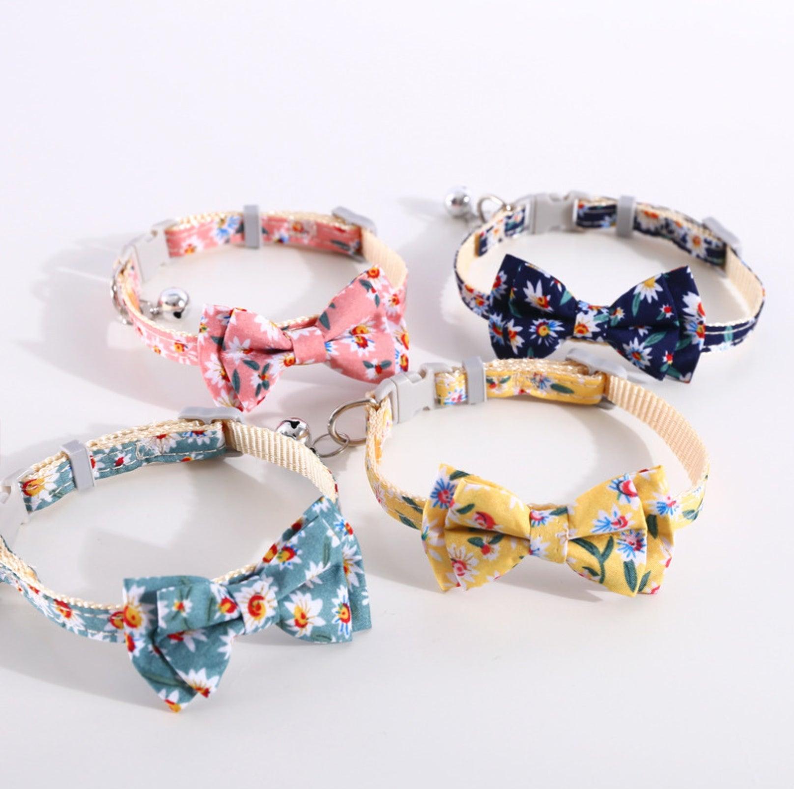 Adjustable Floral Bowtie Collar with Bell