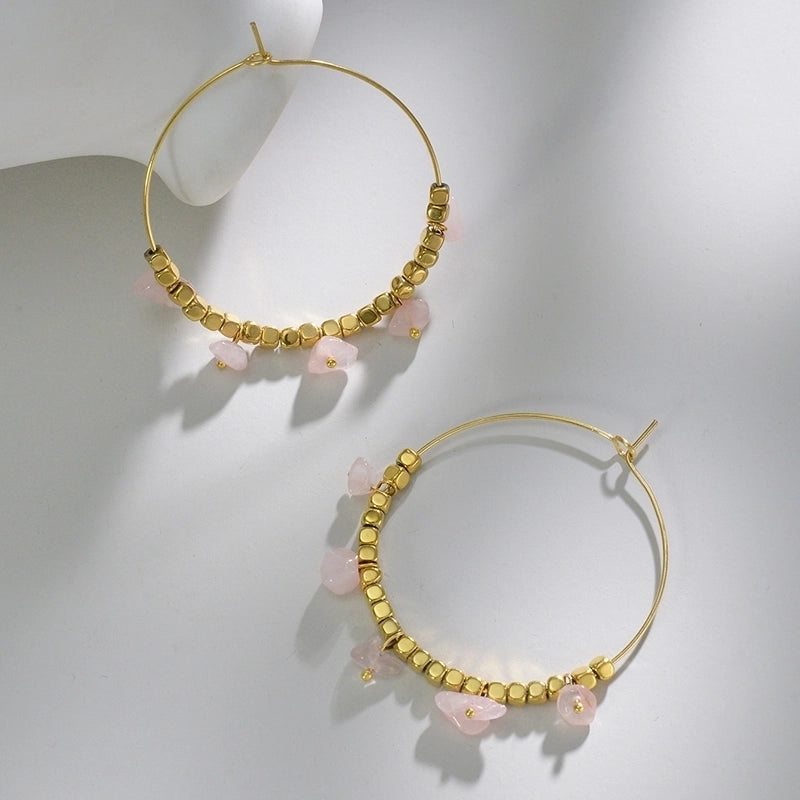 Sweet Solid Color Stainless Steel Earrings Beaded Plating Stainless Steel Earrings